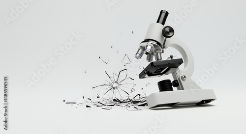 Obraz na płótnie Shattered White Microscope Isolated on White Screen Reflecting Broken Dreams And Scientific Failure w salonie