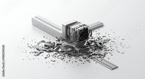 Obraz na płótnie Shattered X-ray Machine Fragments Isolated on White Screen Background Revealing Technological Failure and Frustrated Healing Perfect for Medical Technology Concepts and Innovative Solutions Ads w salonie