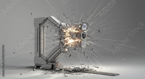 Obraz na płótnie Shattered X-Ray Machine Radiating Fractured Lines On Isolated White Screen Background Photorealistic Medical Equipment Technology Healthcare Radiology Damage Repair Concept Backdrop Studio w salonie