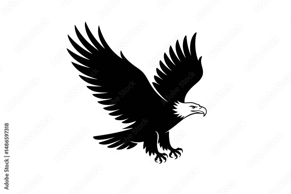 Fototapeta premium Bald eagle flying vector illustration silhouette