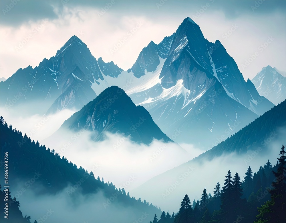 Fototapeta A landscape where you can see part of a mountain shrouded in fog
