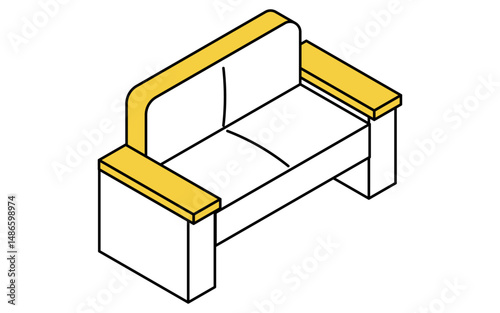 Simple and cute isometric line art illustration of a two-seater sofa for living room or lounge