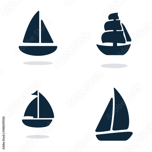 Sail icons, vector icons, simple shapes, icon Sheet