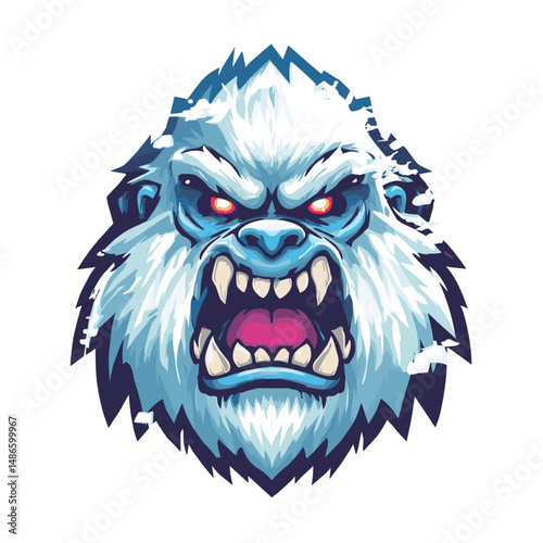 Bold vector esports logo featuring a fierce yeti character with ice-blue fur and red eyes, perfect for gaming teams