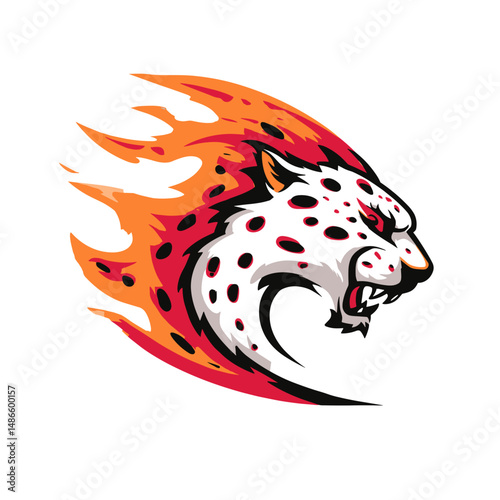 Vector esports logo featuring a fierce leopard head with fiery elements showcasing speed and competitiveness