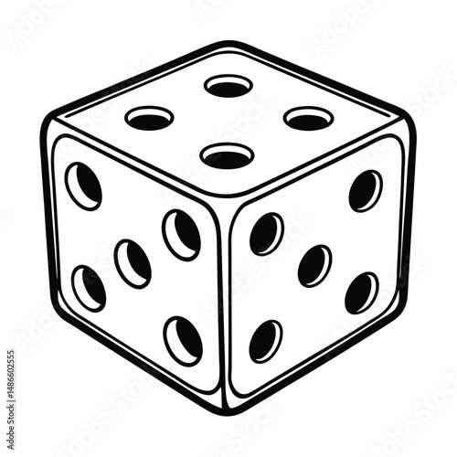 Die, Dice, Six-Sided Die, Game Die, Cube, Black and White, Illustration, Clipart Coloring Page