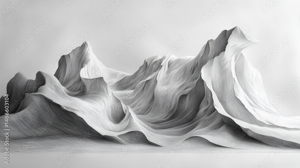 Fototapeta premium Abstract grayscale mountain range, sculpted form