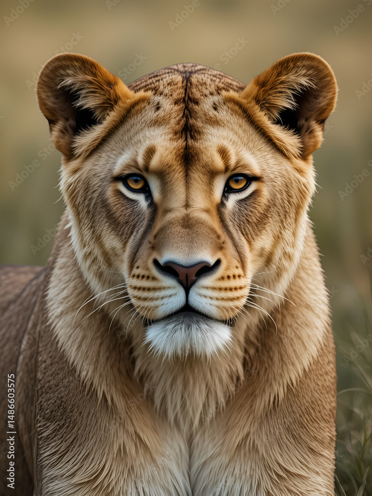 Obraz premium African Lioness Stares With Somber Expression
