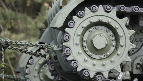 Foto Rolling heavy military equipment close-up