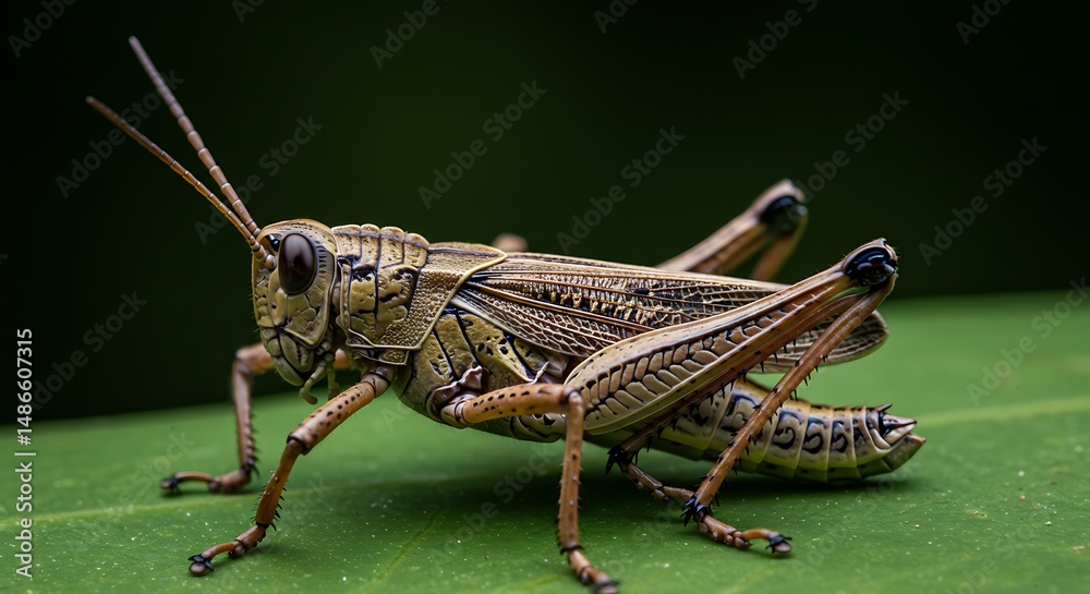 Close-Up of a Grasshopper on a Leaf Capturing the Beauty of Nature and Wildlife Demonstrating Detailed Insect Anatomy and Camouflage with an Intricate Natural Texture Close-Up of a Grasshopper on a Leaf Capturing the Beauty of Nature and Wildlife Demonstrating Detailed Insect Anatomy and Camouflage with an Intricate Natural Texture
