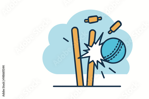Cricket ball hitting stumps with an explosion effect in the background  