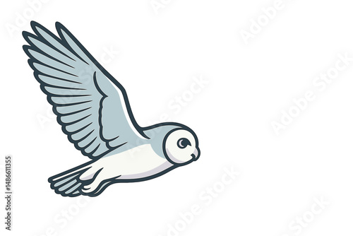 Cartoon owl flying with outstretched wings against a white background  