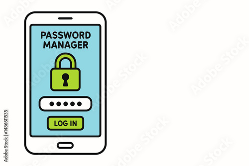 Password manager app interface with login screen on mobile device  