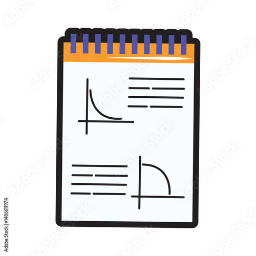 Notebook with graphic charts. Vector