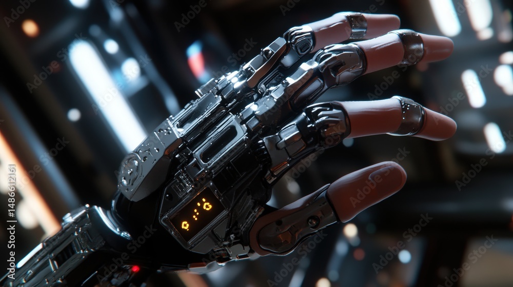 Fototapeta premium Detailed close-up view of a futuristic robotic hand.