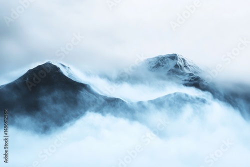 Majestic winter landscape with dramatic snow avalanche in motion