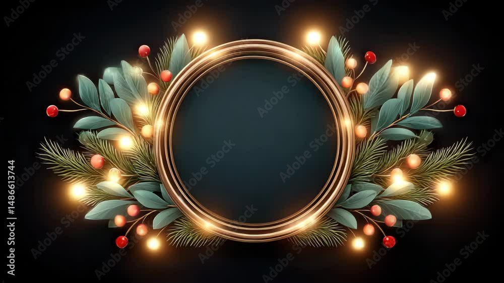 Animated festive light frame loop celebrates Christmas cheer, wreath lights bring animated festive light frame loop warmth, classic holiday charm fills animated festive light frame loop border