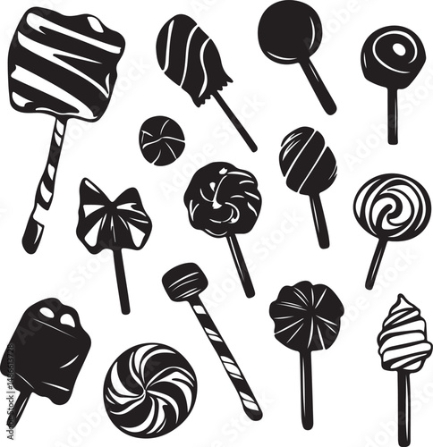 Black and White Lollipop Candy Vector Art Sweet Treat Illustration