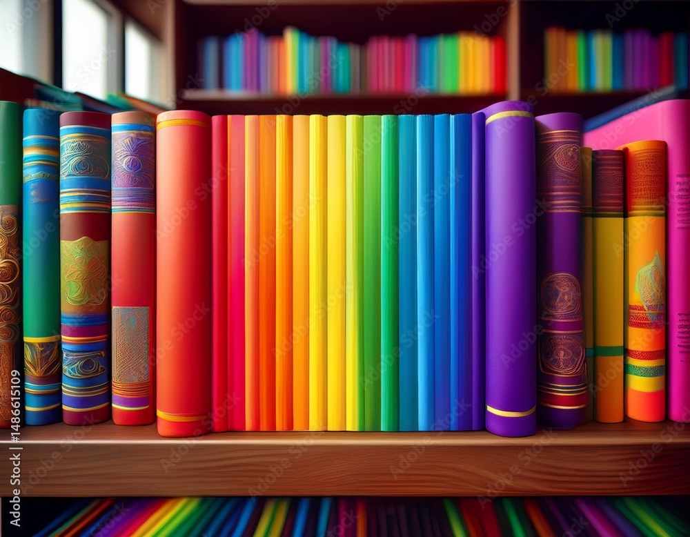 Naklejka premium Pride-Themenbuch in einem Bücherregal