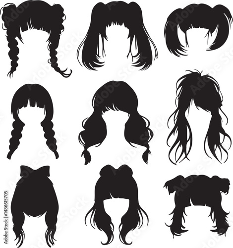 Silhouette Hairstyles: Anime Manga Haircuts Vector Collection