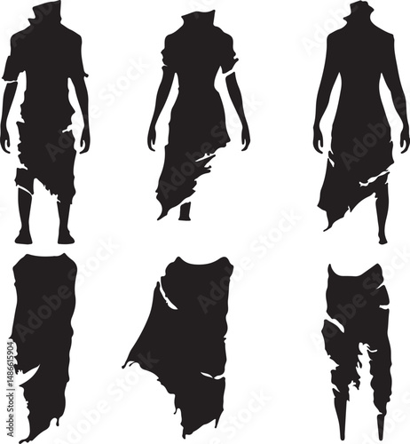 Silhouette Vector Art: Torn Clothing, Ripped Fashion, Grunge Style