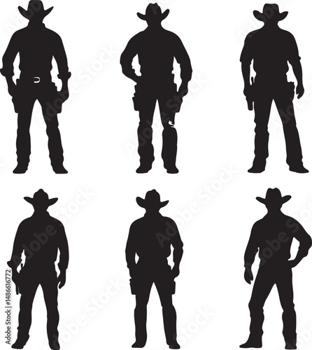 Six Cowboy Silhouettes: Western Clipart, Vector Graphics