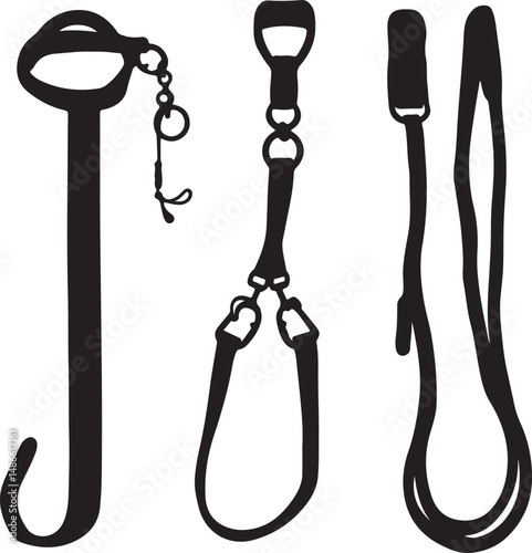 Black and White Illustrations of Fishing Hooks and Leashes