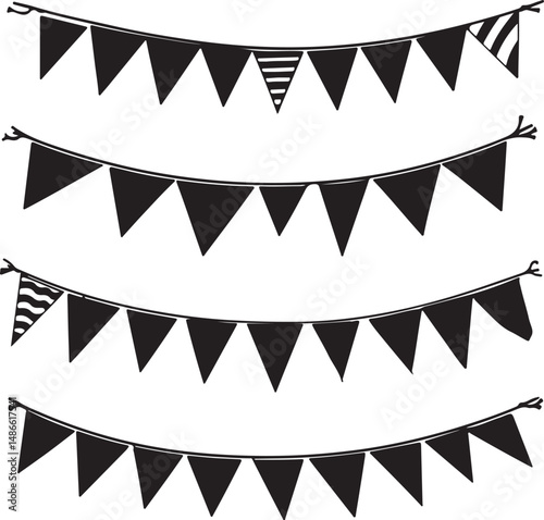 Black and White Triangle Bunting Flags Clipart Set