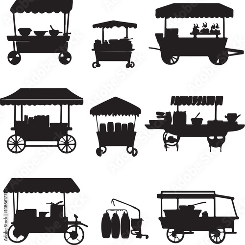 Silhouette Food Cart Icons: Street Vendor Designs