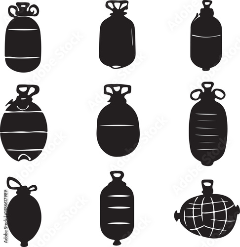 Nine Silhouettes of Vintage Bottles and Containers