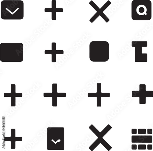 Black Simple UI Icons Set: Plus, Check, X, Square