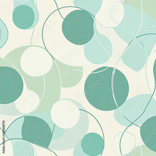 Abstract pattern of circles and curves in light teal and cream colors