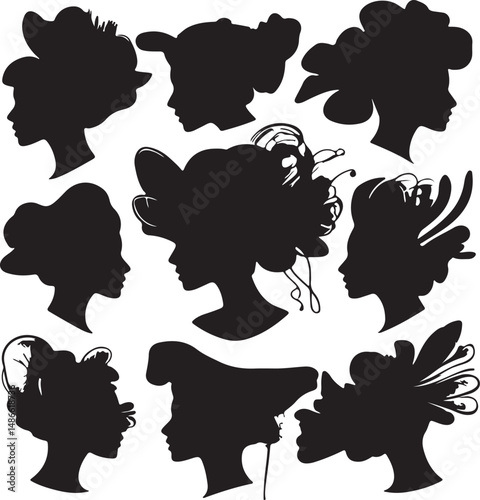 Elegant Women Silhouettes Vintage Hairstyles Vector Art