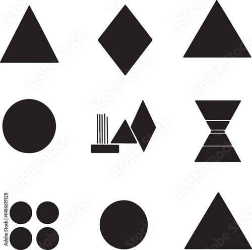Geometric Shapes Set Black White Minimalist Design