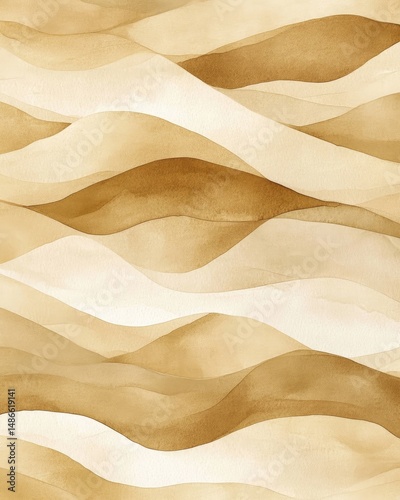 Abstract watercolor waves in beige and cream tones