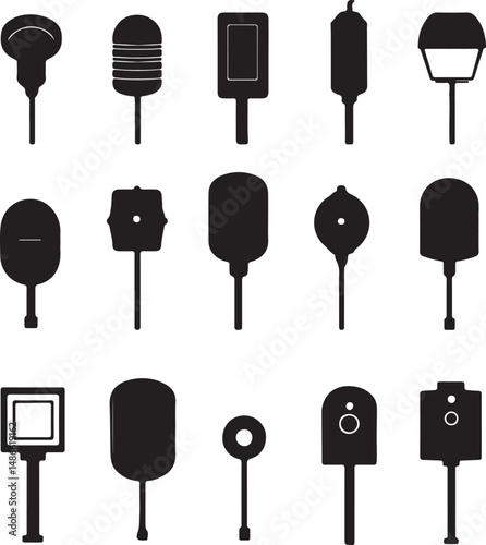 Silhouette Icons: Diverse Post Mounted Devices Set
