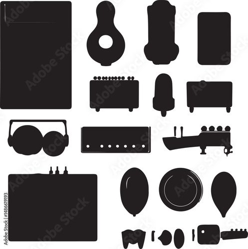 Black Silhouettes: Objects, Shapes, and Icons Set