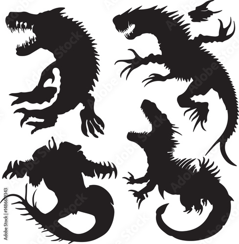 Silhouette Monster Lizard Clipart: Gothic Reptile Designs