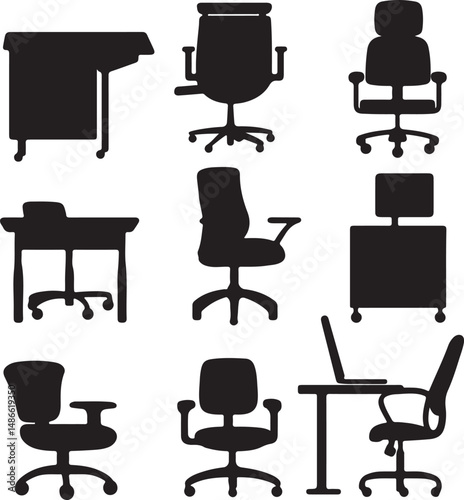 Black Silhouettes Office Furniture Desk Chairs Set