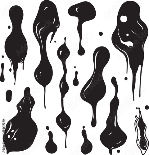 Black Ink Drips Splashes Graphic Design Elements
