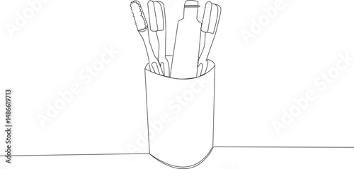 “A clean and organized workspace starts with the smallest tools this minimalist line art illustration of a stationery holder reflects productivity, focus, and creativity in modern office culture brush
