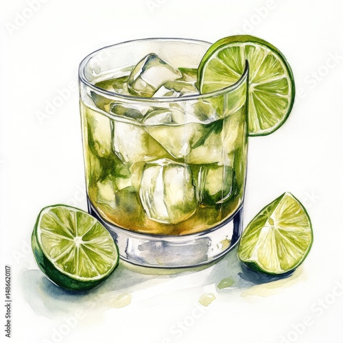 Watercolor illustration of a lime-based cocktail