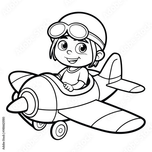 Cute Pilot Coloring Page: Free Printable Airplane Drawing Coloring Page