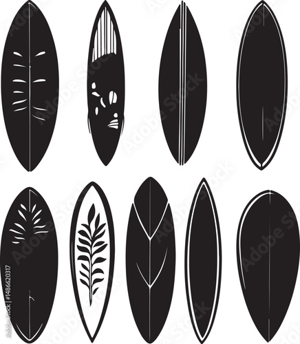 Surfboard Silhouettes: Black and White Designs