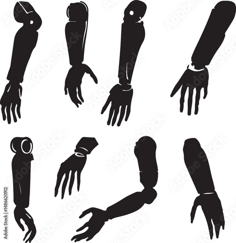 Silhouette Illustration: Robotic Arms, Prosthetic Limbs, Artificial Hands