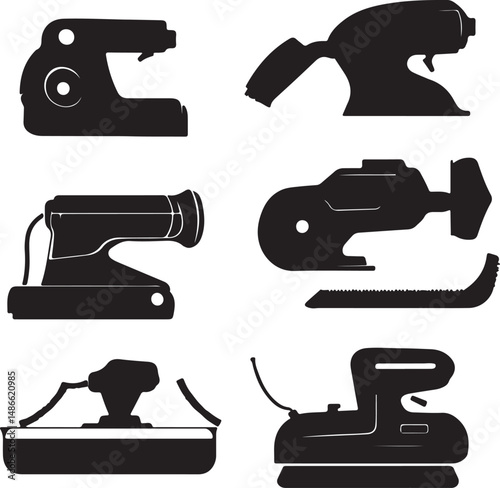 Black Silhouette Power Tools: Sanders, Polishers, and Irons