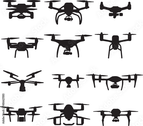 Drone Silhouettes: Vector Illustrations of Quadcopter Designs