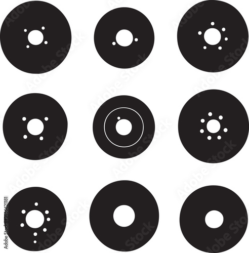 Black Circular Discs with Holes: Vector Graphics, Geometric Design