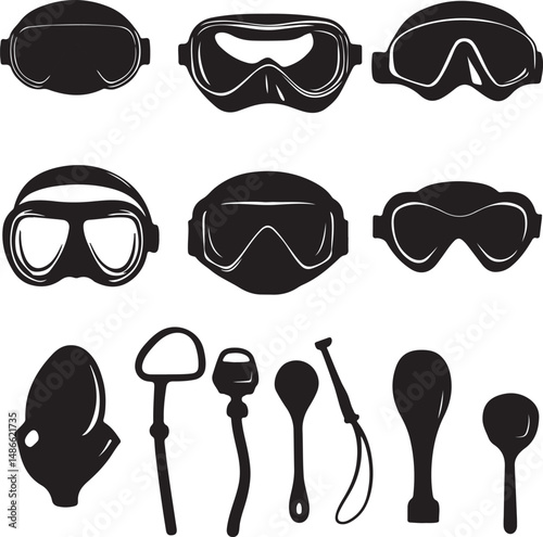 Black Silhouette Collection: Goggles, Masks, and Kitchen Utensils