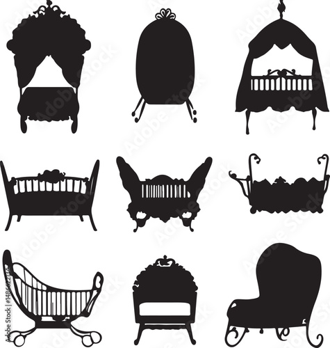 Vintage Baby Crib Silhouettes: Elegant Antique Nursery Furniture